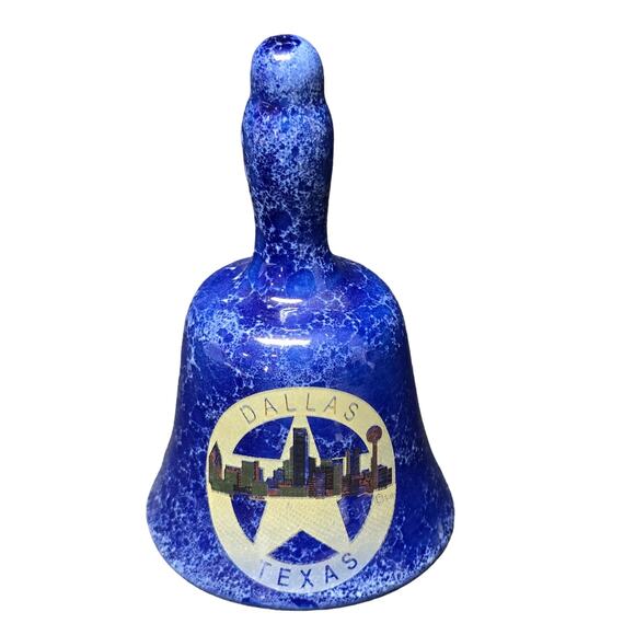 Blue & White Marble DALLAS TEXAS Lone Star City Dinner Bell Souvenir Gift Bigger - Picture 1 of 9